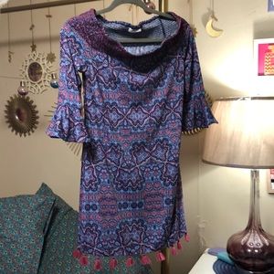 NWOT Cabana life pink and purple dress off the shoulders with pink tassels